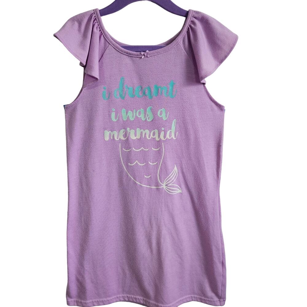 Carters Girl's 4-5 Ruffle Sleeve Mermaid Pajama Nightie Purple Nightgown